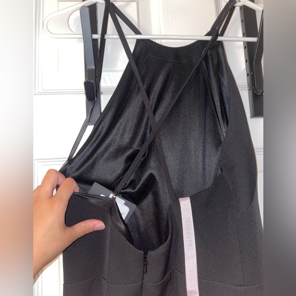 NWT Ieena for Mac Duggal Black Halter Column Gown with Rhinestone Bow Accent - Picture 7 of 11